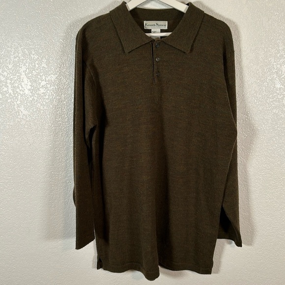 Kenneth Spencer Olive 100% Wool Polo Collared Sweater Size Large - Picture 1 of 6